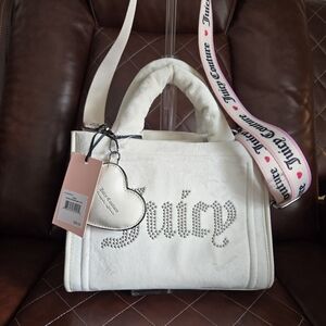 Juicy Couture Cream Tote with Rhinestone Logo